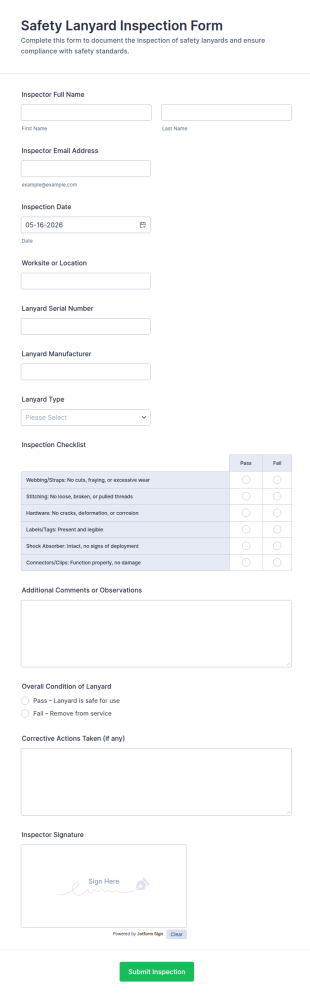 Safety Lanyard Inspection Form Template