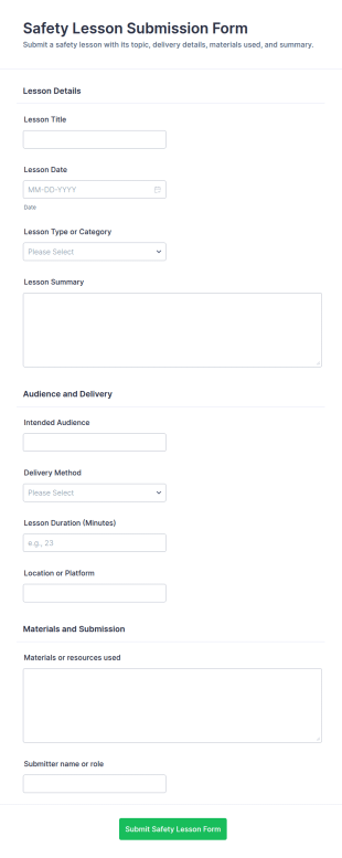 Safety Lesson Submission Form Template