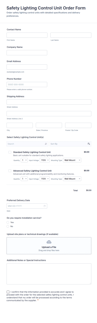 Safety Lighting Control Unit Order Form Template