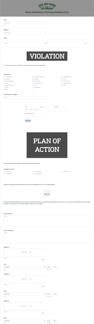Safety Notification Of Driver Infraction Form Template