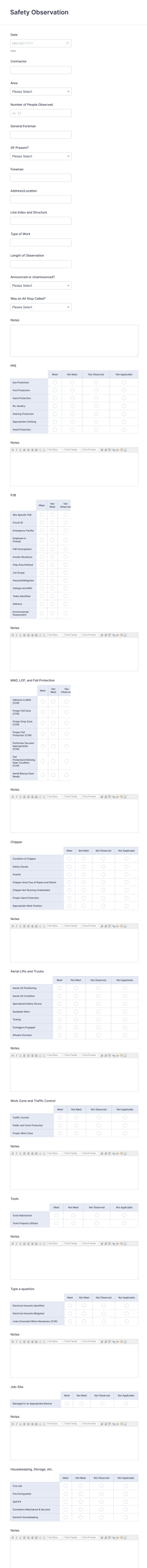Worksite Safety Observation Report Form Template