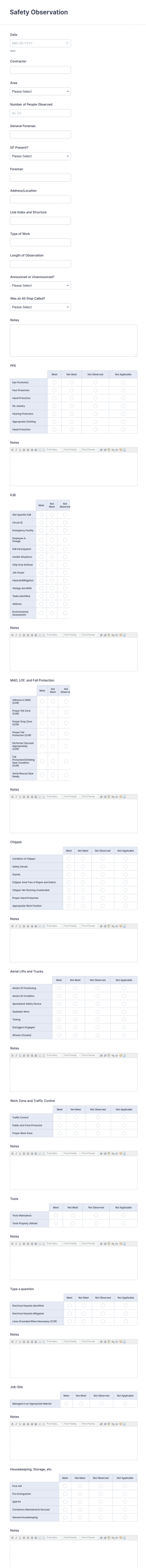 Worksite Safety Observation Report Form Template