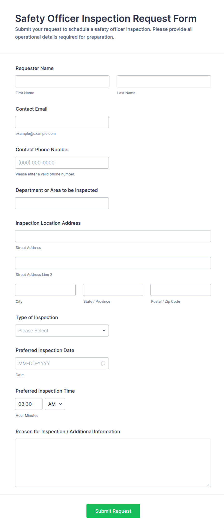 Safety Officer Inspection Request Form Template | Jotform