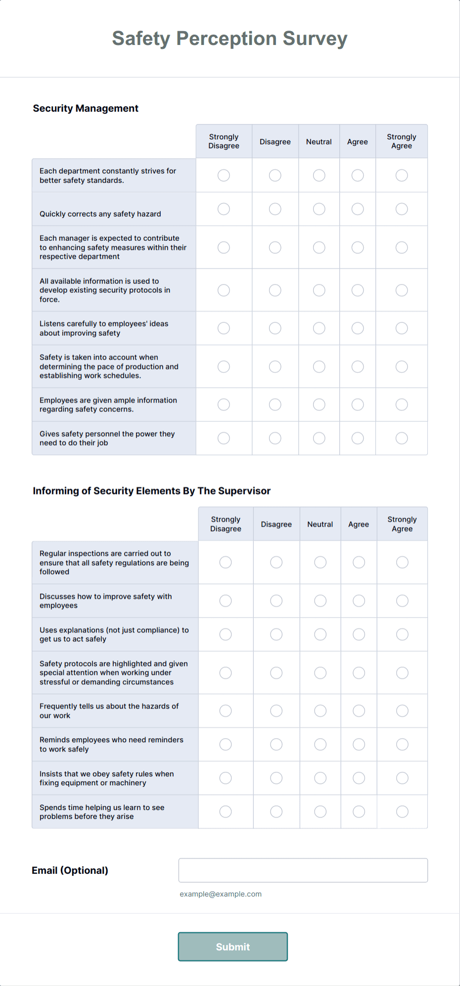 Safety Perception Survey Form Template | Jotform