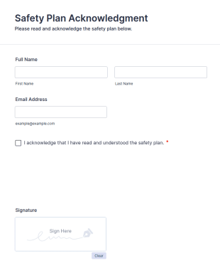 Safety Plan Acknowledgment Form Template