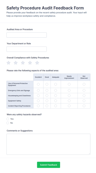 Safety Procedure Audit Feedback Form Template