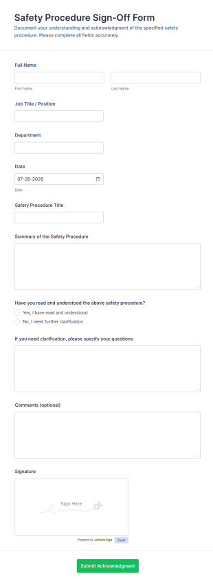 Safety Procedure Sign Off Form Template