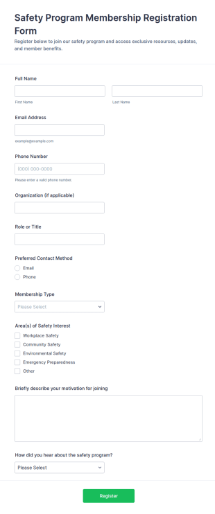 Safety Program Membership Registration Form Template