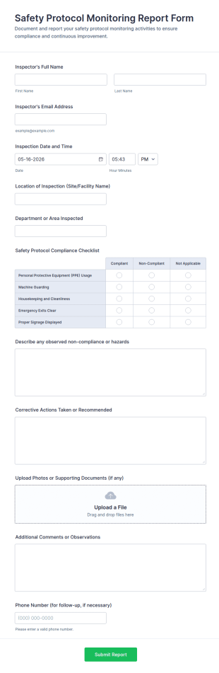 Safety Protocol Monitoring Report Form Template