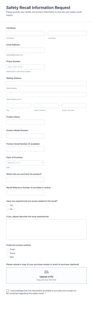Safety Recall Information Request Form Template