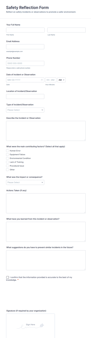 Safety Reflection Form Template