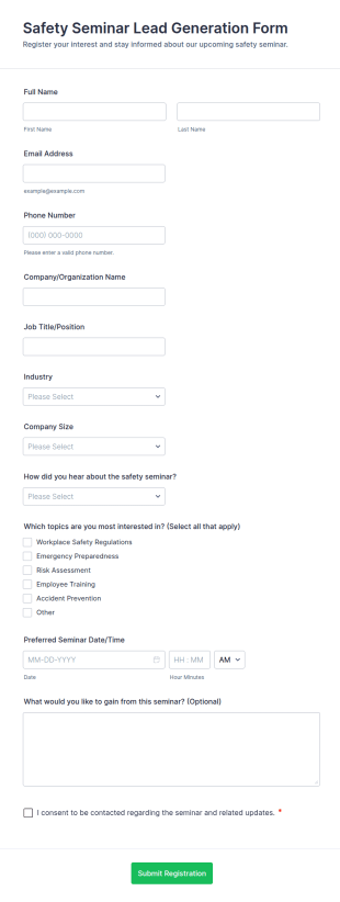 Safety Seminar Lead Generation Form Template
