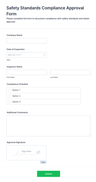 Safety Standards Compliance Approval Form Template