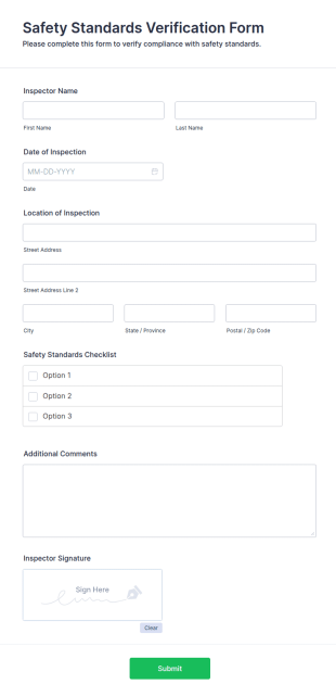 Safety Standards Verification Form Template
