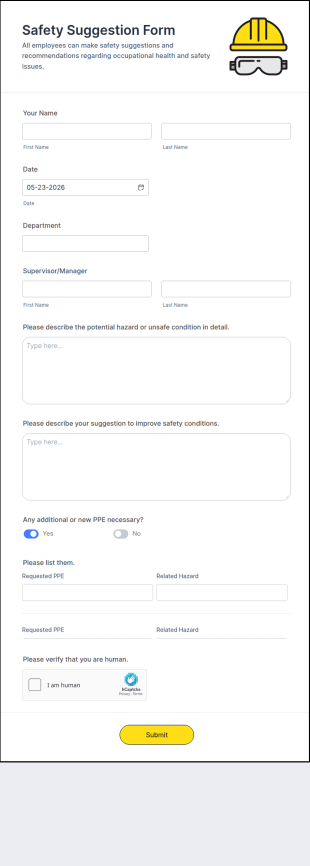 Safety Suggestion Form Template