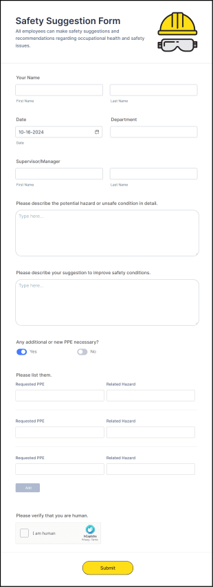 Safety Suggestion Form Template
