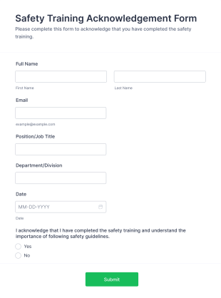 Safety Training Acknowledgement Form Template