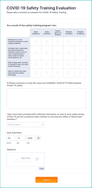 Safety Training Evaluation Form Template