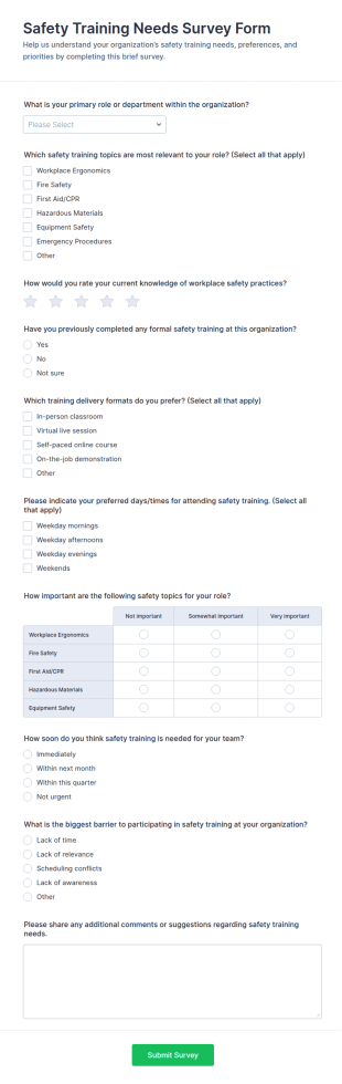 Safety Training Needs Survey Form Template