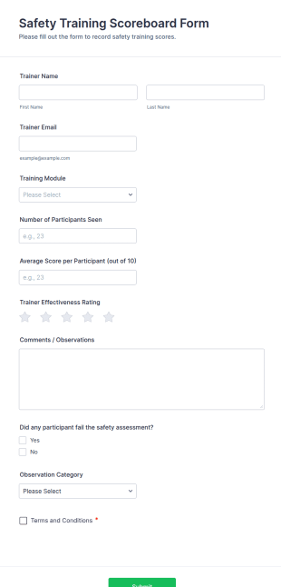Safety Training Scoreboard Form Template