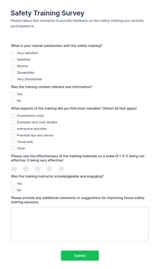 Safety Training Survey Form Template