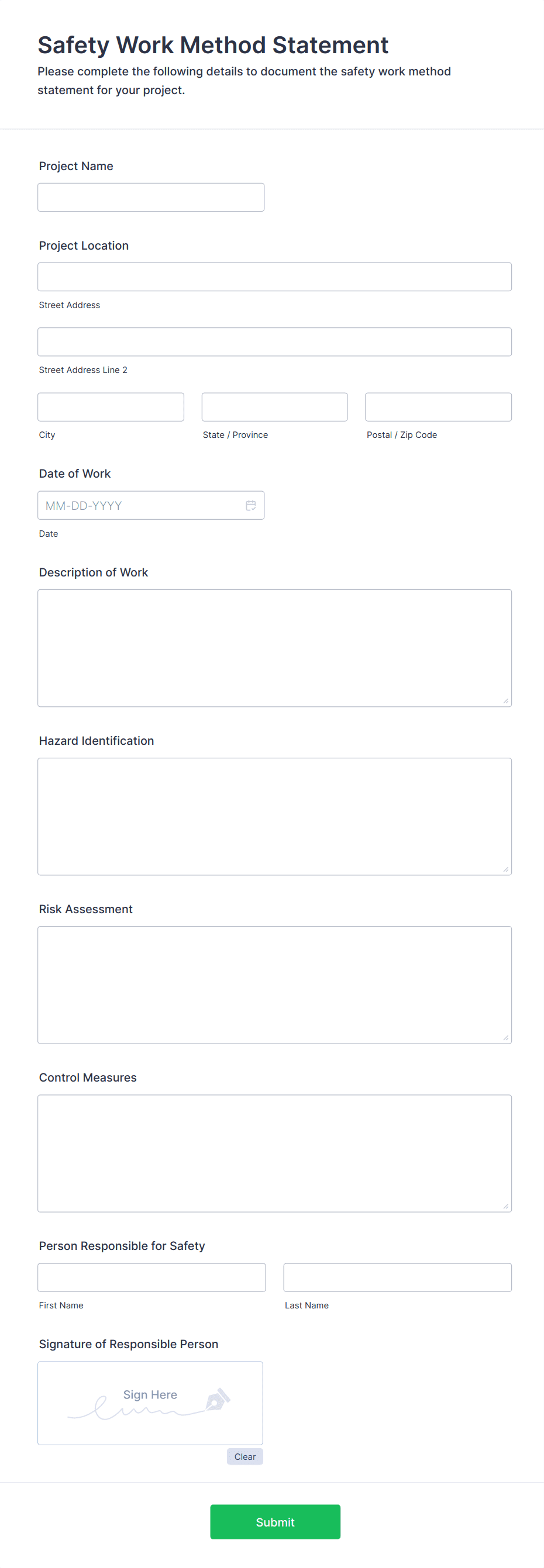 Safety Work Method Statement Form Template | Jotform