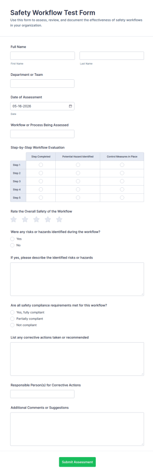 Safety Workflow Test Form Template