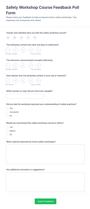 Safety Workshop Course Feedback Poll Form Template