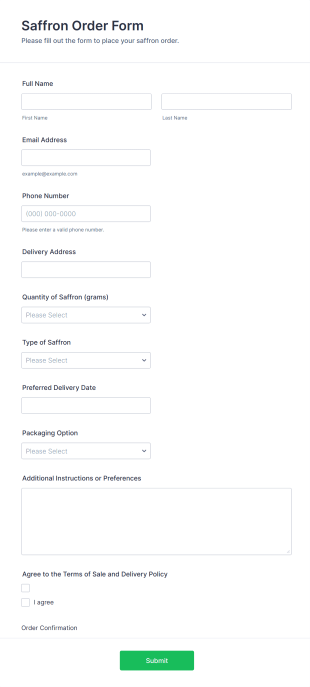 Saffron Order Form Template