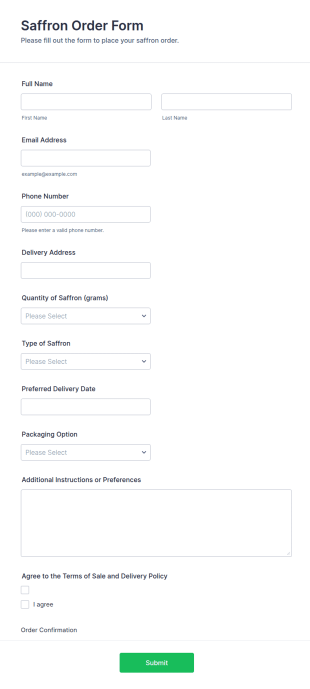 Saffron Order Form Template