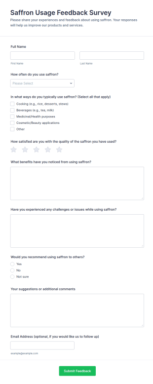 Saffron Usage Feedback Survey Form Template