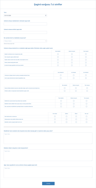 Şagirdlər üçün Sorğu 7.ci Siniflər Form Template