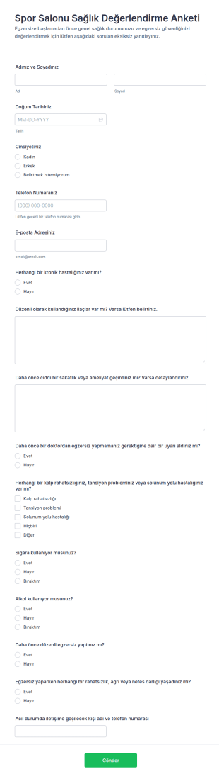 Sağlık Anketi Form Şablonu