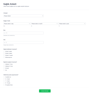 Sağlık Anketi Form Şablonu