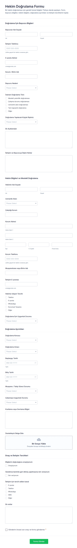 Sağlık Çalışanı Doğrulama Form Şablonu