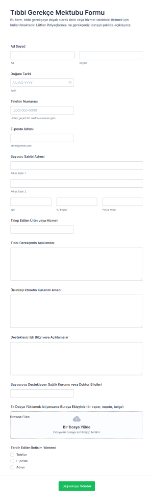 Sağlık Gereklilikleri Mektubu Formu 📄📝 Form Şablonu