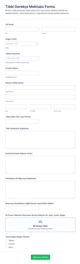 Sağlık Gereklilikleri Mektubu Formu 📄📝 Form Şablonu