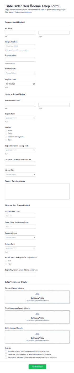 Sağlık Geri Ödeme Talep Form Şablonu