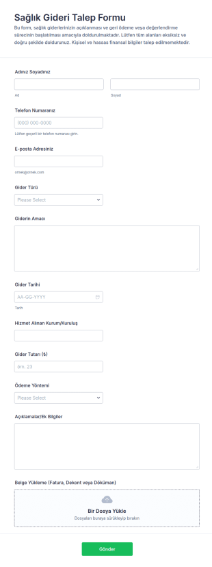 Sağlık Giderleri Anketi Form Şablonu