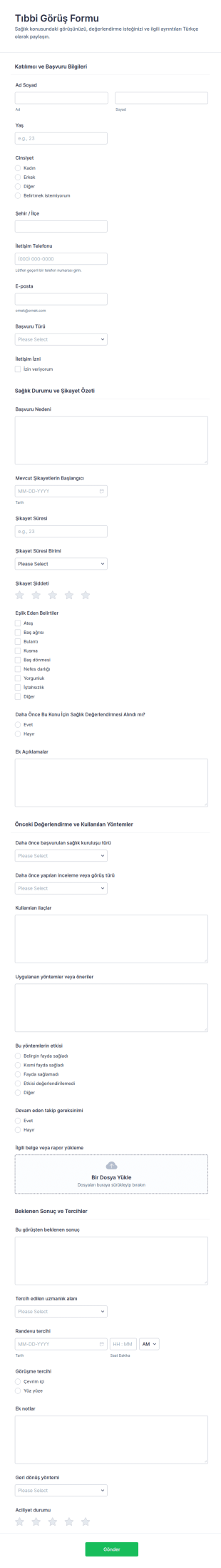 Sağlık Görüşü Anketi Form Şablonu