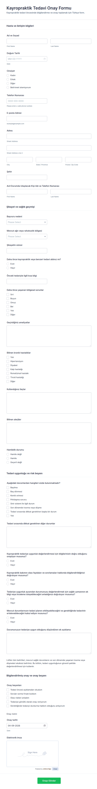Sağlık Hizmeti Rızası Form Şablonu