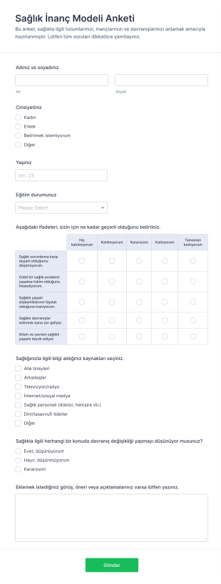 Sağlık İnanç Modeli Anketi Form Template