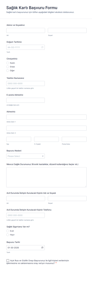 Sağlık Kartı Başvuru Form Şablonu