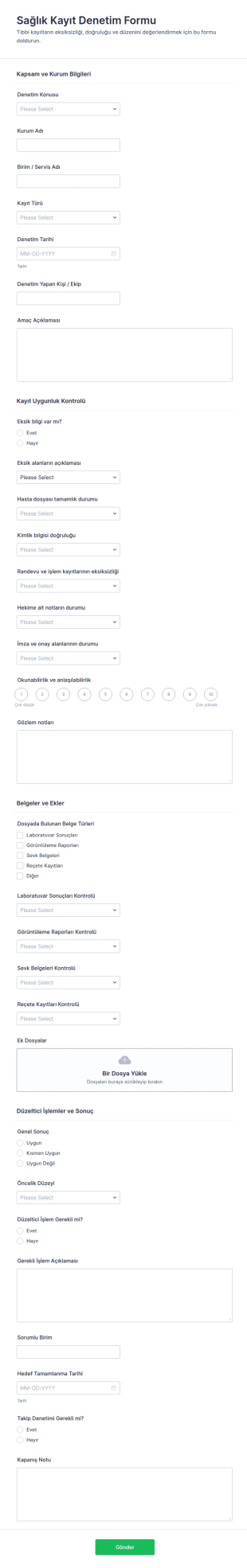 Sağlık Kayıt Denetim Form Şablonu