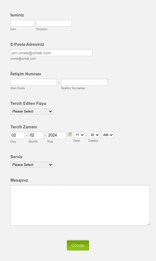 Sağlık & Kondisyon İletişimi Form Template