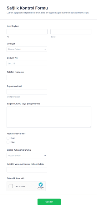 Sağlık Kontrol Form Şablonu