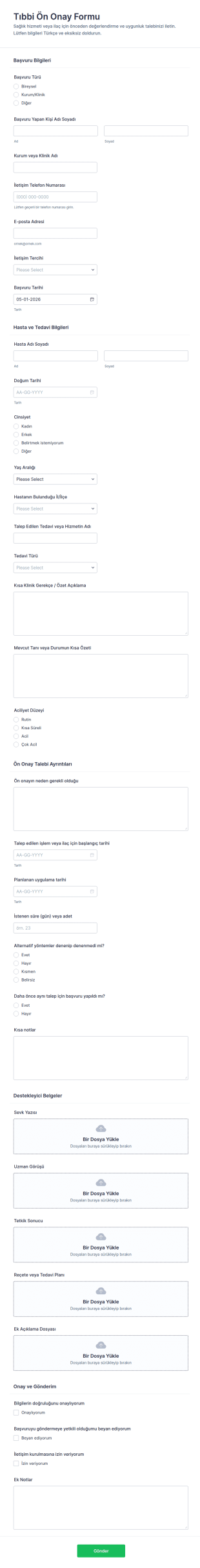 Sağlık Ön Onay Form Şablonu
