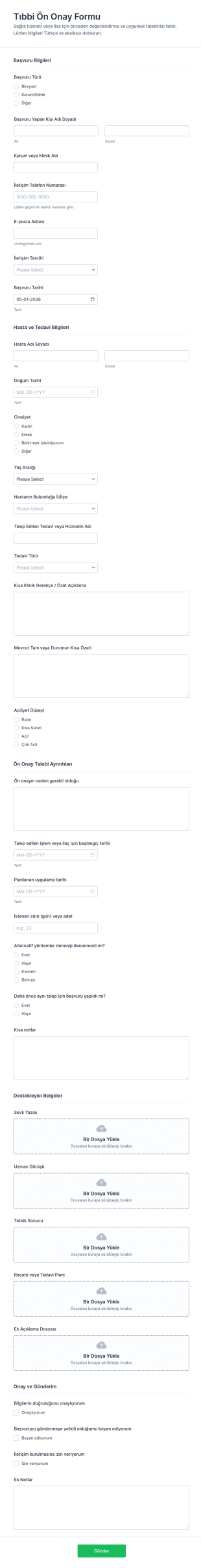 Sağlık Ön Onay Form Şablonu