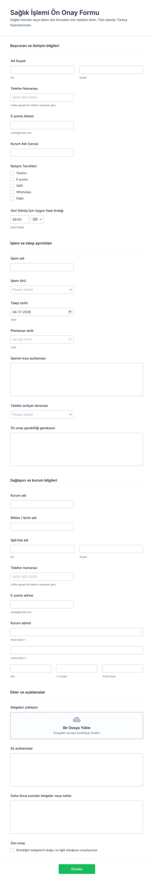 Sağlık Onay Formu 🏥 Form Şablonu