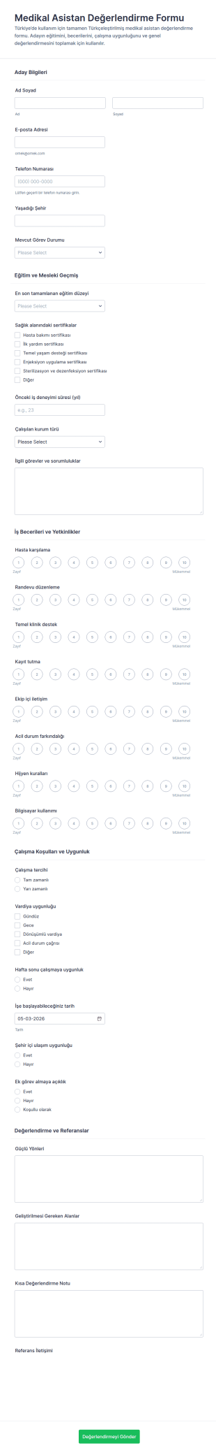 Sağlık Personeli Değerlendirme Anketi Form Şablonu